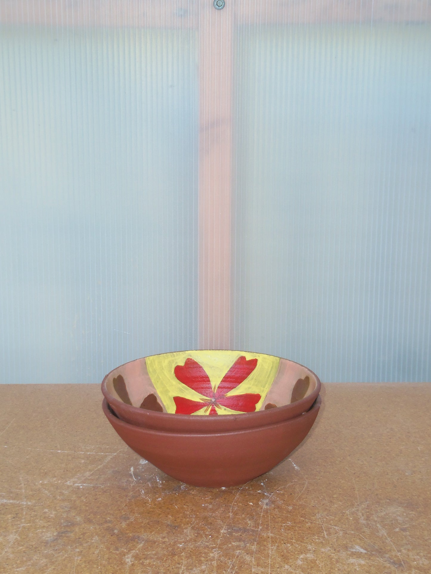 Yellow/Red Flower Bowls (Pair)