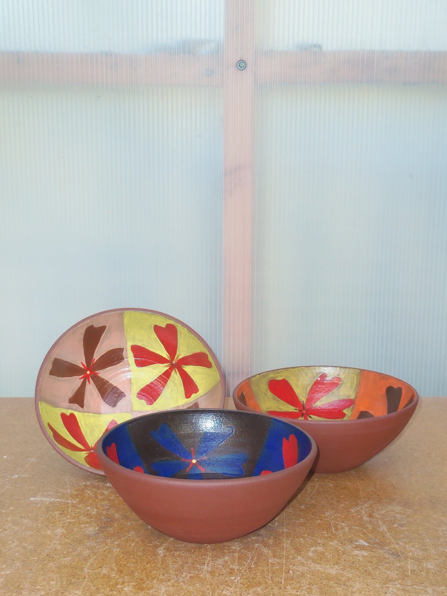 Yellow/Red Flower Bowls (Pair)